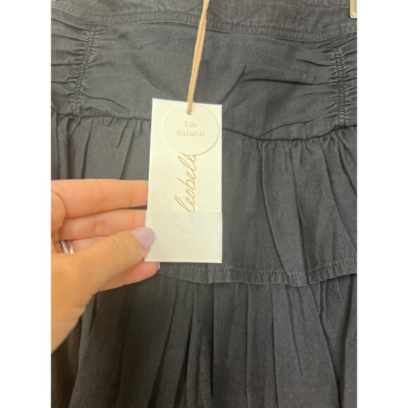 NWT Cleobella Kera Tiered Mini Skirt Pull On Elastic Waist Charcoal Black Sz Med - Picture 4 of 8